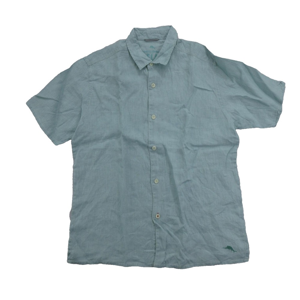 Tommy Bahama Mens Shirt Size L Green Short Sleeve 100% Linen Relax New DEFECT